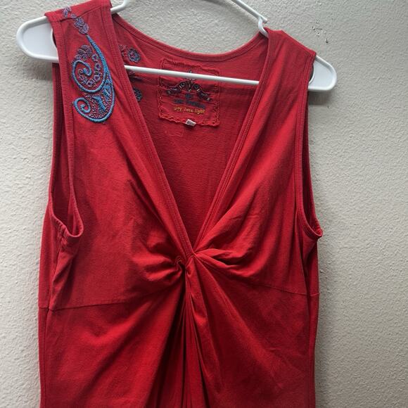 Johnny Was Dress Sz M Embroidered Boho Ruched Knot Babydoll Fairy MIDI Y2K Style - Picture 2 of 10